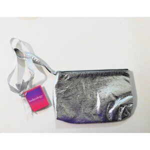 Bodycology Silver Metallic Wristlet Cosmetic Bag Zipper Closure 8" x 5.5" x 1"
